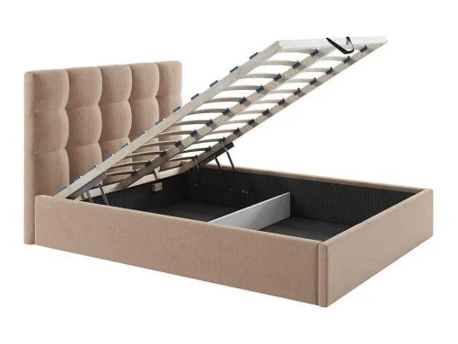 Cama Com Espaco De Arrumação 140X190 Cm Veludo Bege - Mirdal De Pascal Morabito
