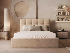 Cama Com Espaco De Arrumação 140X190 Cm Veludo Bege - Mirdal De Pascal Morabito
