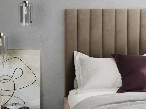 Cama Com Espaco De Arrumação 160 X 200 Cm Com Cabeceira De Cama Costuras Verticais Veludo Taupe + Colchão - Larali