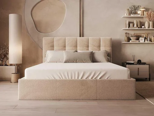 Cama Com Espaco De Arrumação 160X200 Cm Veludo Bege + Colchão - Mirdal De Pascal Morabito