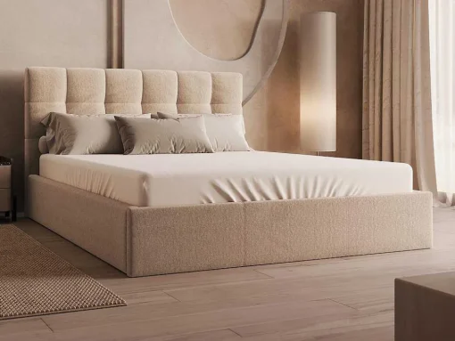 Cama Com Espaco De Arrumação 160X200 Cm Veludo Bege + Colchão - Mirdal De Pascal Morabito