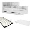Cama Com Espacos De Arrumação E Gaveta 90X200 Cm Branco + Sommier + Colchão - Armand