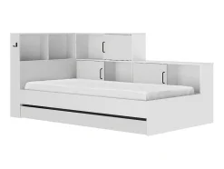 Cama Com Espacos De Arrumação E Gaveta 90X200 Cm Branco + Sommier + Colchão - Armand