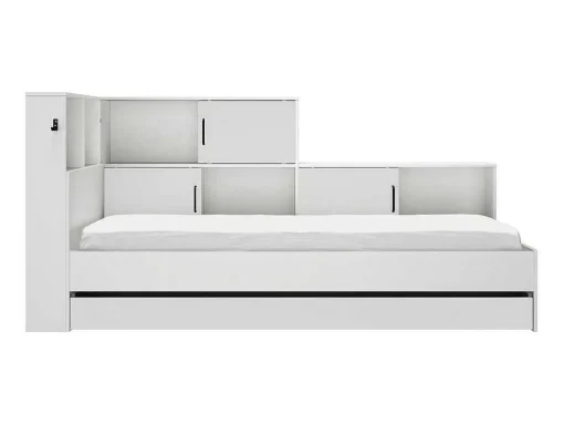 Cama Com Espacos De Arrumação E Gaveta 90X200 Cm Branco + Sommier + Colchão - Armand