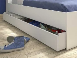 Cama Com Espacos De Arrumação E Gaveta 90X200 Cm Branco + Sommier + Colchão - Armand