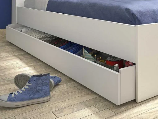 Cama Com Espacos De Arrumação E Gaveta 90X200 Cm Branco + Sommier + Colchão - Armand