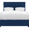 Cama Com Gavetas 180 X 200 Cm Tecido Veludo Azul + Colchão - Leopold