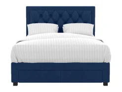 Cama Com Gavetas 180 X 200 Cm Tecido Veludo Azul + Colchão - Leopold