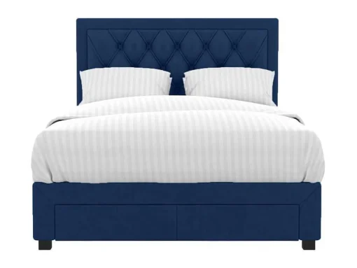 Cama Com Gavetas 180 X 200 Cm Tecido Veludo Azul + Colchão - Leopold