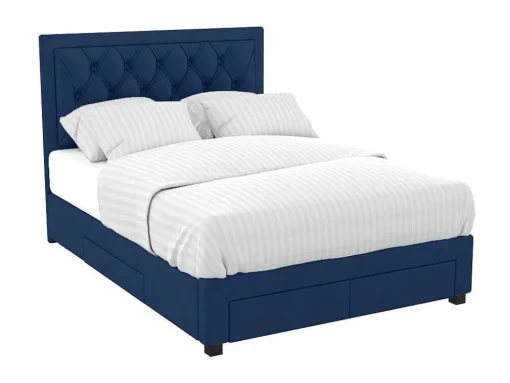 Cama Com Gavetas 180 X 200 Cm Tecido Veludo Azul + Colchão - Leopold