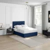 Cama Com Gavetas 160 X 200 Cm Veludo Azul + Colchão - Leopold