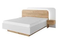 Cama Com Mesas De Cabeceira 160X200 Cm, Com Leds, Cor Natural E Branco - Desado
