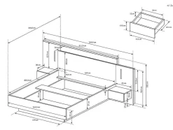 Cama Com Mesas De Cabeceira 160 X 200 Cm, 2 Gavetas E Leds Cor Natural E Antracite - Francoli