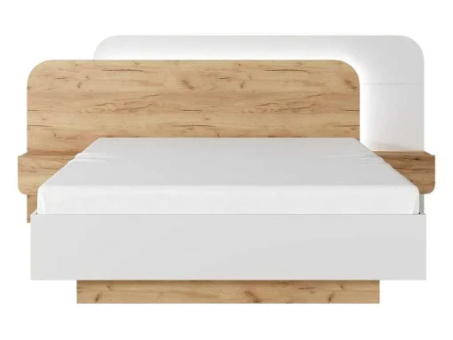 Cama Com Mesas De Cabeceira 160X200 Cm, Com Leds, Cor Natural E Branco - Desado