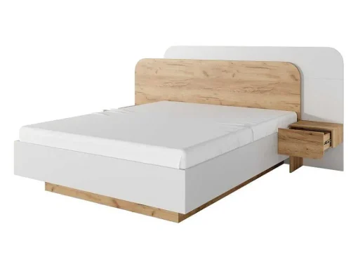 Cama Com Mesas De Cabeceira 160X200 Cm, Com Leds, Cor Natural E Branco - Desado