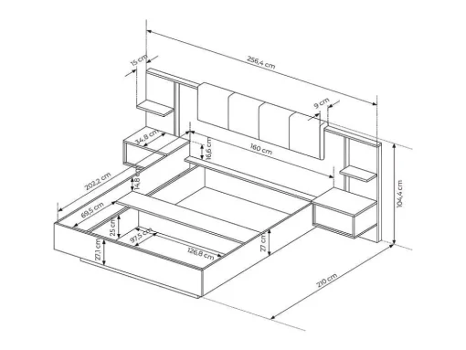 Cama Com Mesas De Cabeceira 160X200 Cm, Com Leds, Cor Natural E Branco - Elynia