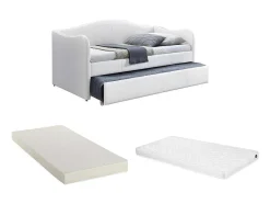 Cama Dupla Diva 2X90X190 Cm Em Pele Sintética Branco + Colchões - Mathilde