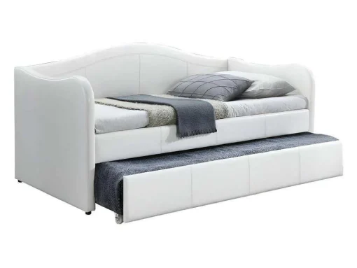Cama Dupla Diva 2X90X190 Cm Em Pele Sintética Branco + Colchões - Mathilde