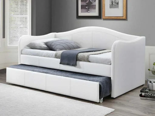 Cama Dupla Diva 2X90X190 Cm Em Pele Sintética Branco + Colchões - Mathilde
