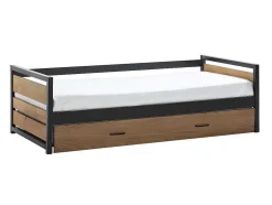 Cama Dupla Industrial 2X90X190 Cm Mdf, Pinho E Metal Castanho Noz E Antracite - Boston