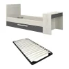 Cama Dupla 2X90X200 Cm, Com Secretária Cor Natural E Antracite + Sommier - Vouani