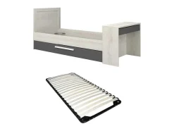 Cama Dupla 2X90X200 Cm, Com Secretária Cor Natural E Antracite + Sommier - Vouani