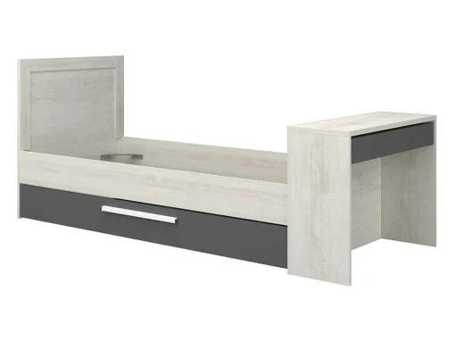 Cama Dupla 2X90X200 Cm, Com Secretária Cor Natural E Antracite - Vouani