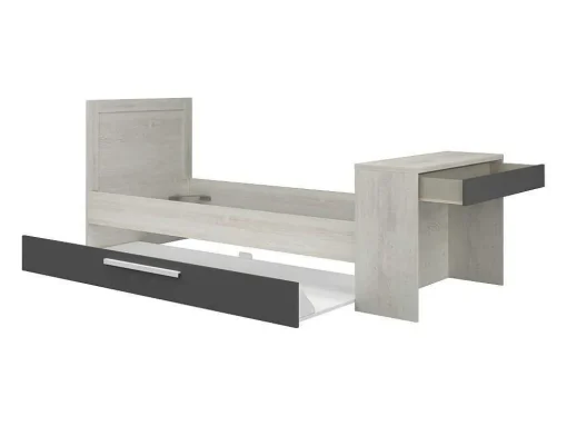 Cama Dupla 2X90X200 Cm, Com Secretária Cor Natural E Antracite + Sommier - Vouani