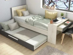Cama Dupla 2X90X200 Cm, Com Secretária Cor Natural E Antracite - Vouani