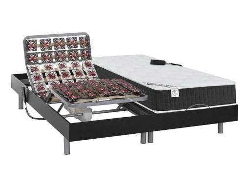 Cama Elétrica Articulada Terminais E Colchão De Molas Ensacadas E Memória De Forma - 2 X 70 X 190 Cm - Motores Okin - Preto - Phanes De Dreamea