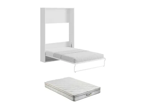 Cama Embutida De 140 X 200 Cm Abertura Vertical Manual Branco + Colchão - Malina Ii