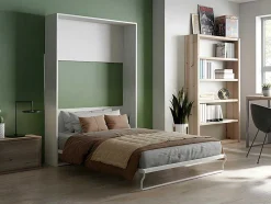 Cama Embutida De 140 X 200 Cm Abertura Vertical Manual Branco + Colchão - Malina Ii