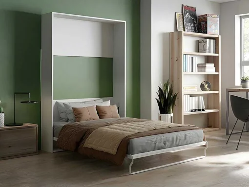 Cama Embutida De 140 X 200 Cm Abertura Vertical Manual Branco + Colchão - Malina Ii