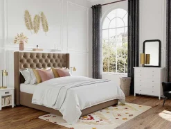 Cama Massimo Cabeceira De Cama Em Capitone- 160X200Cm- Tecido Bege