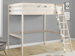 Cama Mezzanine 140X190 Cm Em Pinho Macico Esbranquicado + Colchão - Gedeon