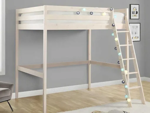 Cama Mezzanine 140X190 Cm Em Pinho Macico Esbranquicado + Colchão - Gedeon