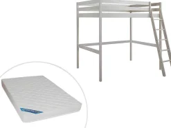 Cama Mezzanine 140X190 Cm Em Pinho Macico Esbranquicado + Colchão - Gedeon