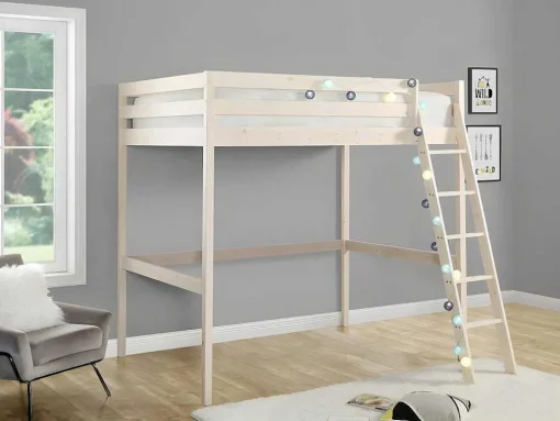Cama Mezzanine 140X190 Cm Em Pinho Macico Esbranquicado + Colchão - Gedeon