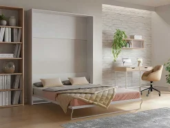 Cama Rebatível 160 X 200 Cm Abertura Vertical Manual Branco + Colchão - Malina Ii