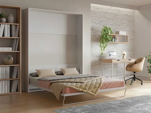 Cama Rebatível 160 X 200 Cm Abertura Vertical Manual Branco + Colchão - Malina Ii