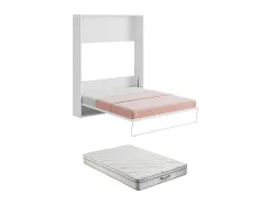 Cama Rebatível 160 X 200 Cm Abertura Vertical Manual Branco + Colchão - Malina Ii