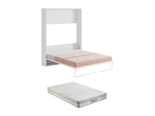 Cama Rebatível 160 X 200 Cm Abertura Vertical Manual Branco + Colchão - Malina Ii