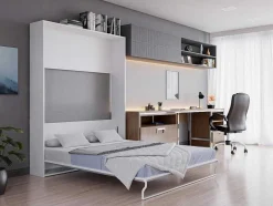 Cama Rebatível 160X200 Cm Abertura Vertical Manual Branco E Cinza - Malina Ii