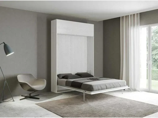 Cama Retratil 160 Vertical Kentaro Com Armário Suspenso Cinza Branca
