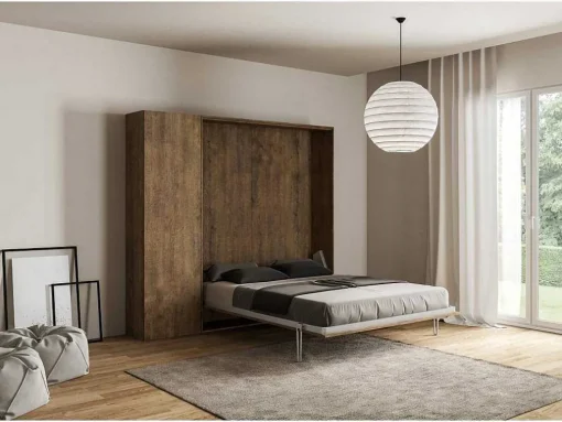 Cama Retratil 120 Vertical Kentaro Com Armário Coluna Nogueira