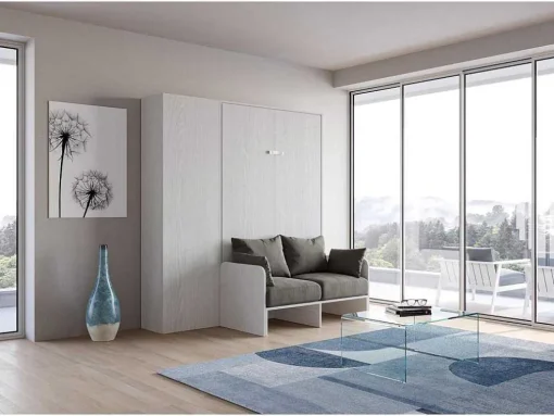 Cama Retratil 120 Vertical Kentaro Sofá Com Armário Coluna Cinza Branca - Alessia 20