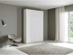 Cama Retratil 160 Vertical Kentaro Com Armário Suspenso Cinza Branca