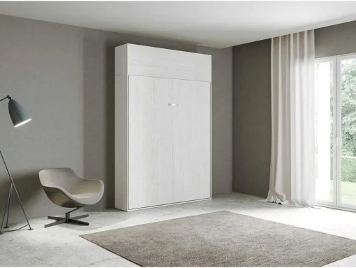 Cama Retratil 160 Vertical Kentaro Com Armário Suspenso Cinza Branca