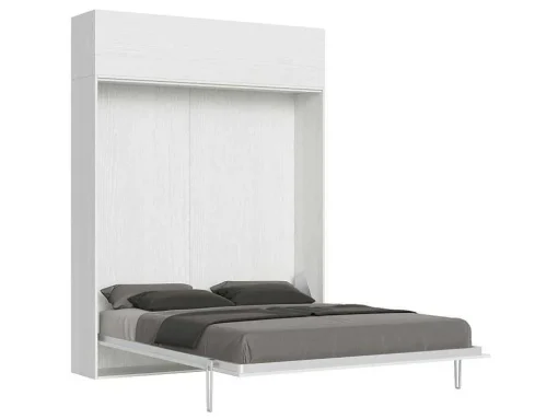 Cama Retratil 160 Vertical Kentaro Com Armário Suspenso Cinza Branca