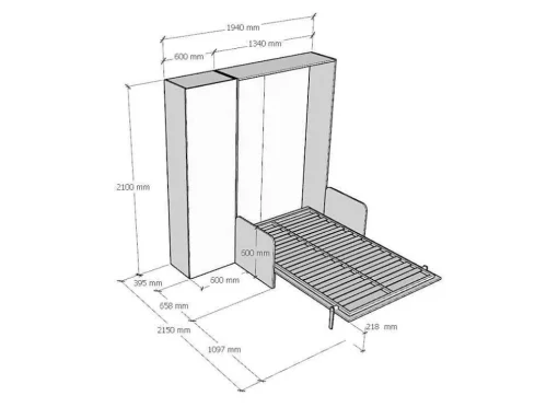 Cama Retratil 120 Vertical Kentaro Sofá Com Armário Coluna Cinza Branca - Alessia 20